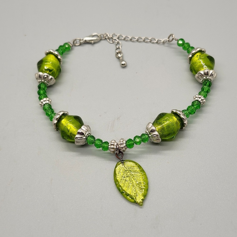 Roman Moments In Life "Health" Green Beaded Bracelet Leaf Earth Land Life